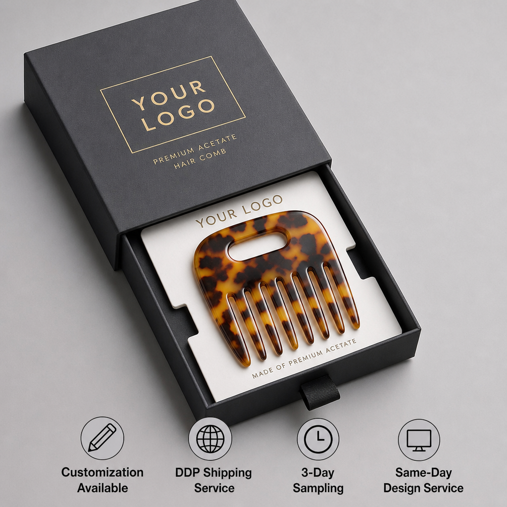 Wide Tooth Comb Large Acetate Hair Comb Marble Pattern Detangler - photo 4