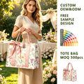 Flower Print Canvas Tote Bag - Reusable Shopping Bag for Daily Use - photo 1