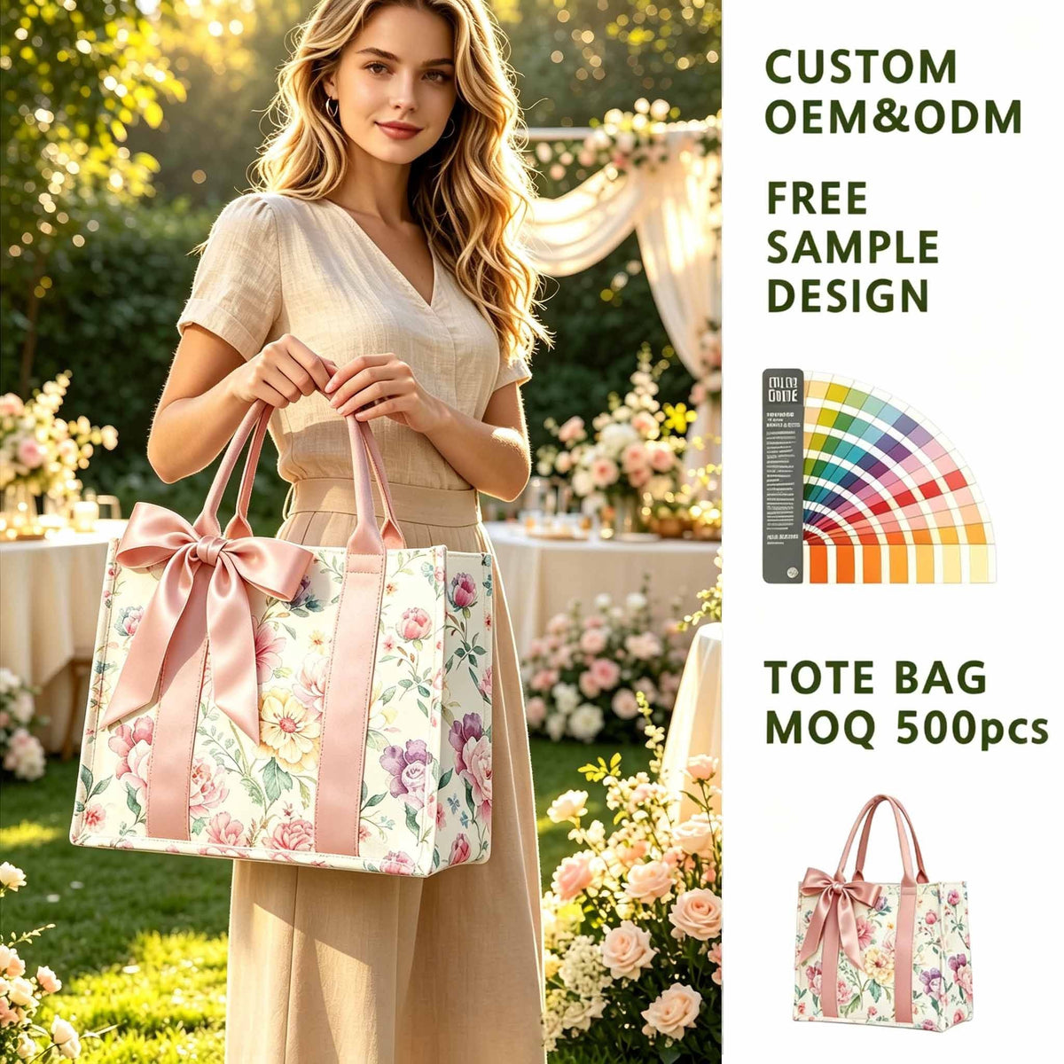 Flower Print Canvas Tote Bag - Reusable Shopping Bag for Daily Use - photo 1
