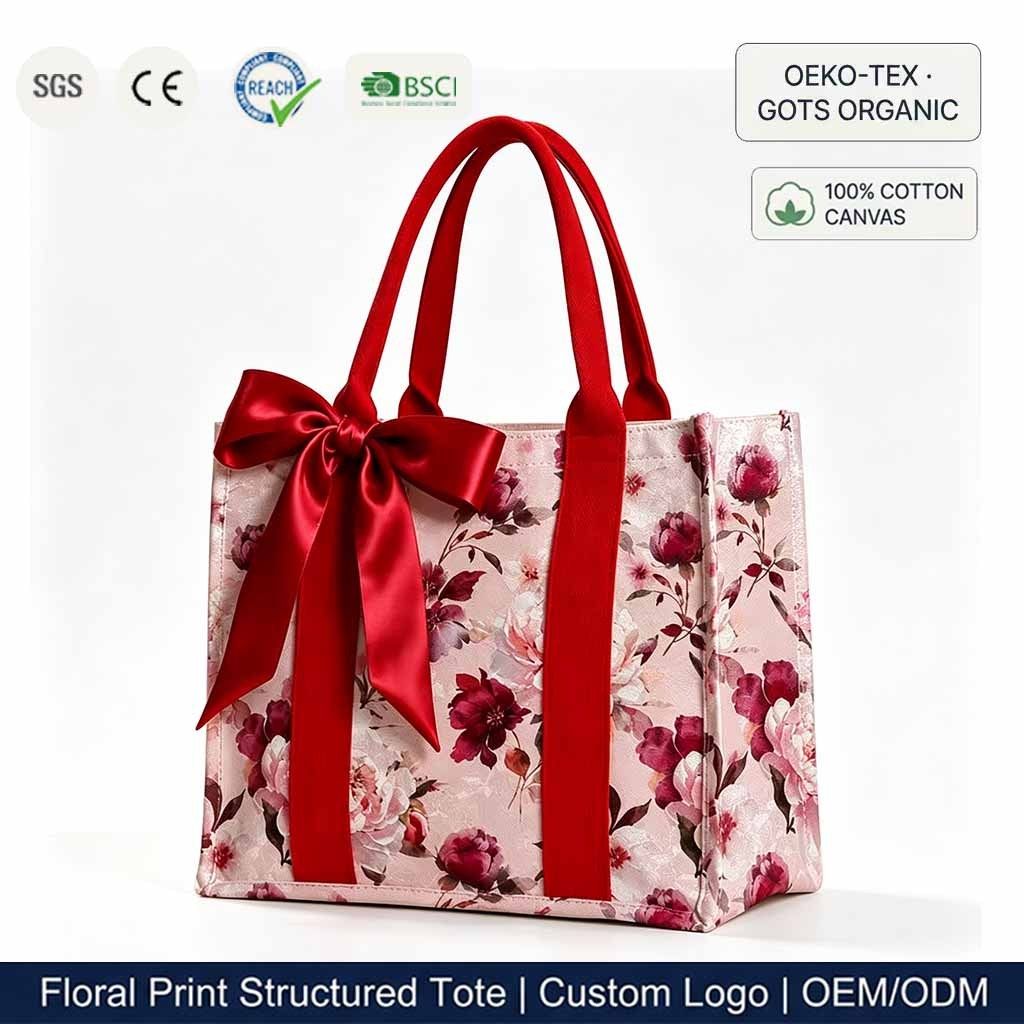 Flower Print Canvas Tote Bag - Reusable Shopping Bag for Daily Use - photo 4
