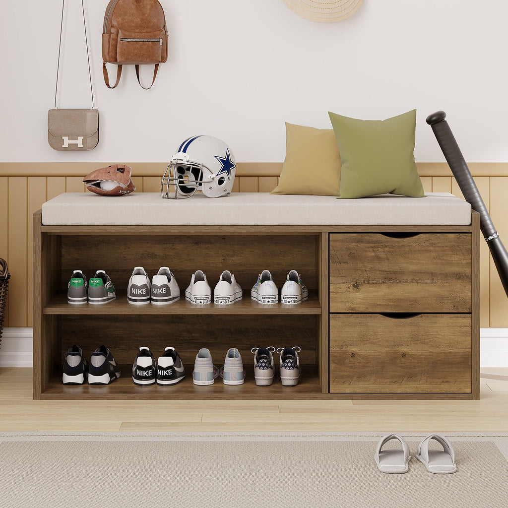 Shoe Storage Bench with Padded Seat Pullout Drawers Entryway Organizer - photo 2