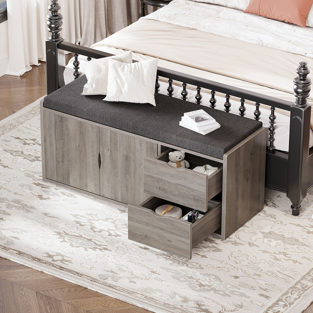 Shoe Storage Bench with Padded Seat Pullout Drawers Entryway Organizer - photo 3