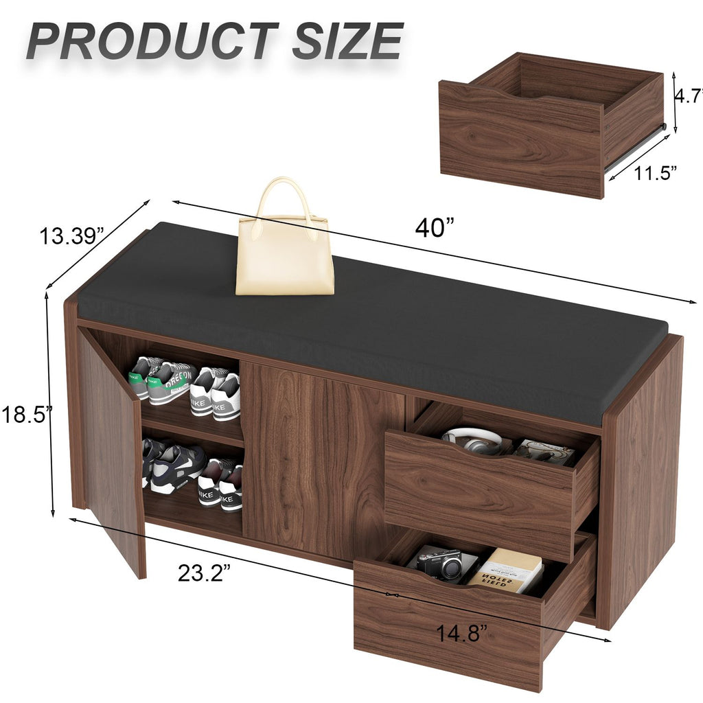 Shoe Storage Bench with Padded Seat Pullout Drawers Entryway Organizer - photo 4