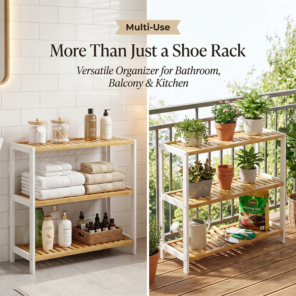 Bamboo Shoe Rack 3-Tier Space-Saving Storage for Home Entryway - photo 4