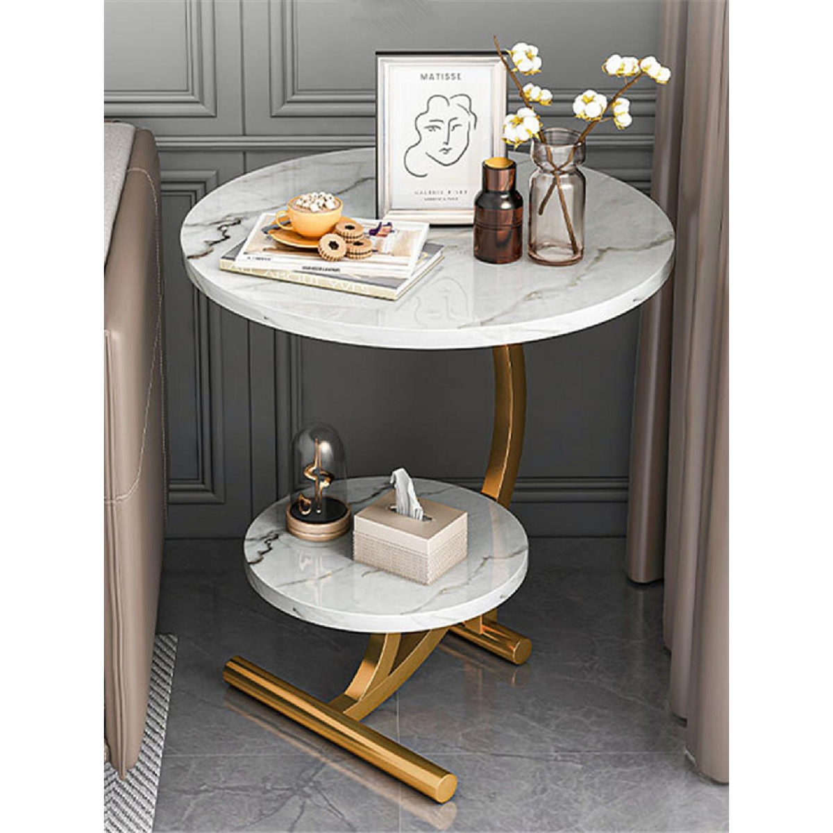 C-Shaped Folding Side Table - Round Wooden Coffee Table for Home - photo 1