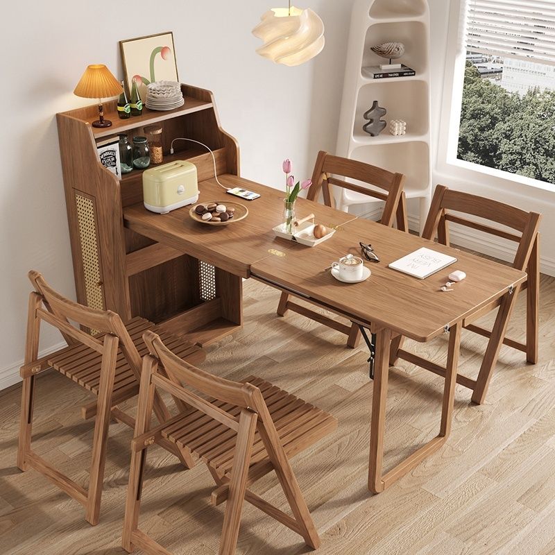 Folding Side Table Wood Finish Small Dining Table with Storage - photo 3