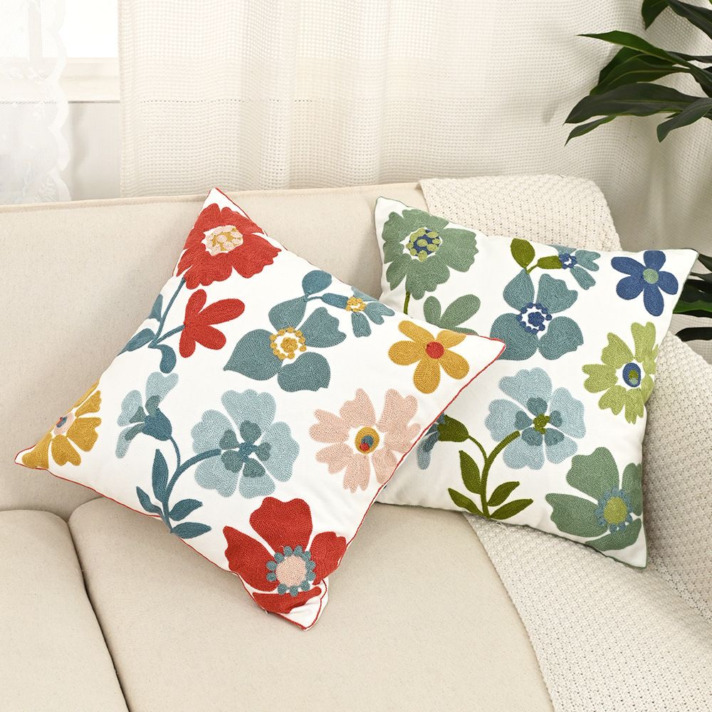 Embroidered Flower Cushion Cover - Spring Floral Pillow Case - photo 1