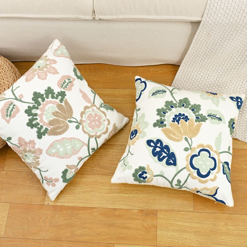 Embroidered Flower Cushion Cover - Spring Floral Pillow Case - photo 3