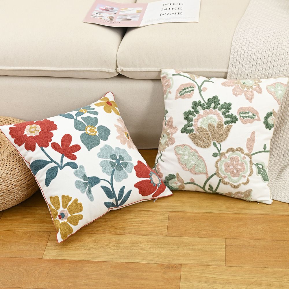 Embroidered Flower Cushion Cover - Spring Floral Pillow Case - photo 4