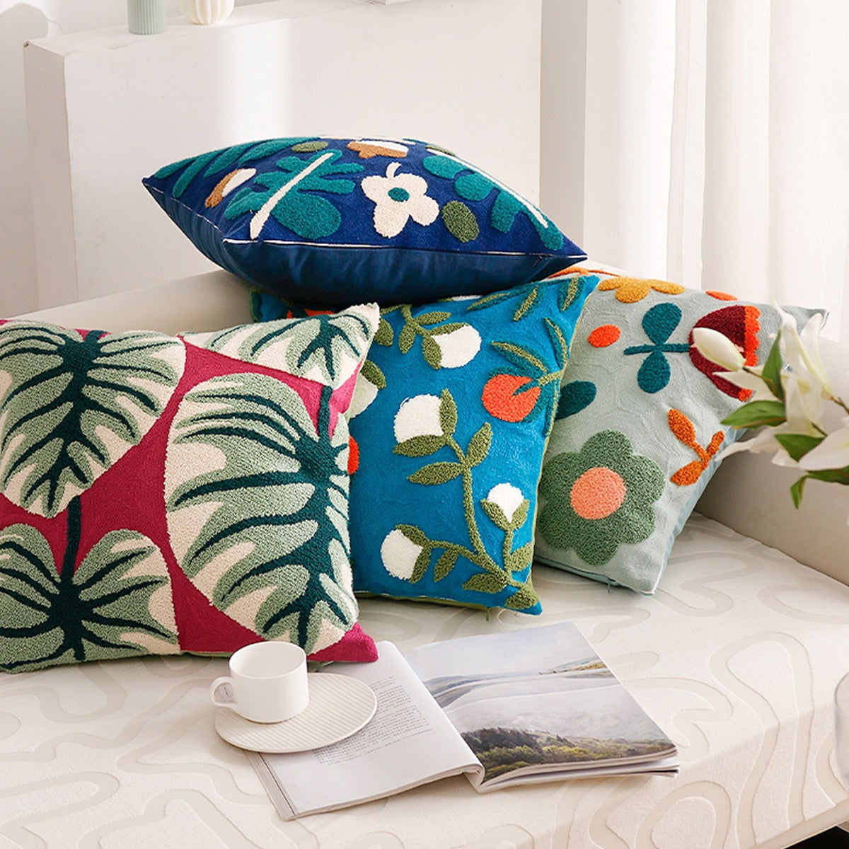 Embroidered Floral Cushion Cover - 3D Hand Embroidery Pillow Case - photo 1