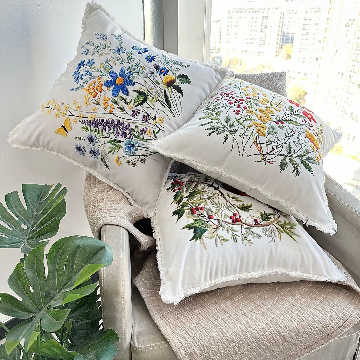 Embroidered Cushion Covers - Decorative Throw Pillow Covers Set - photo 2