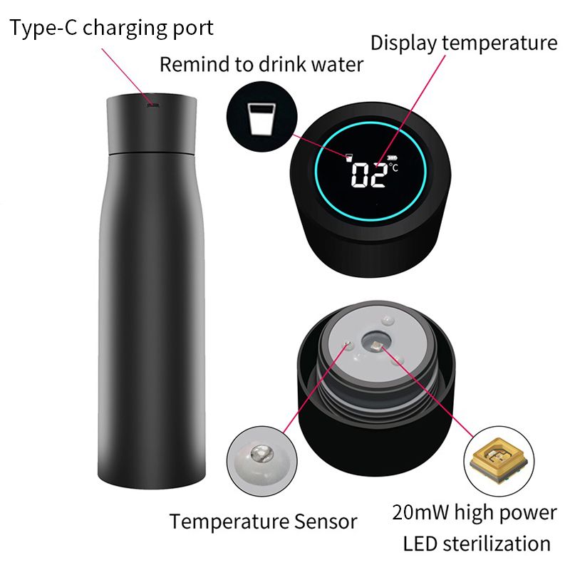 Smart Self-Cleaning Water Bottle with UV Function Insulated Steel Cup - photo 4