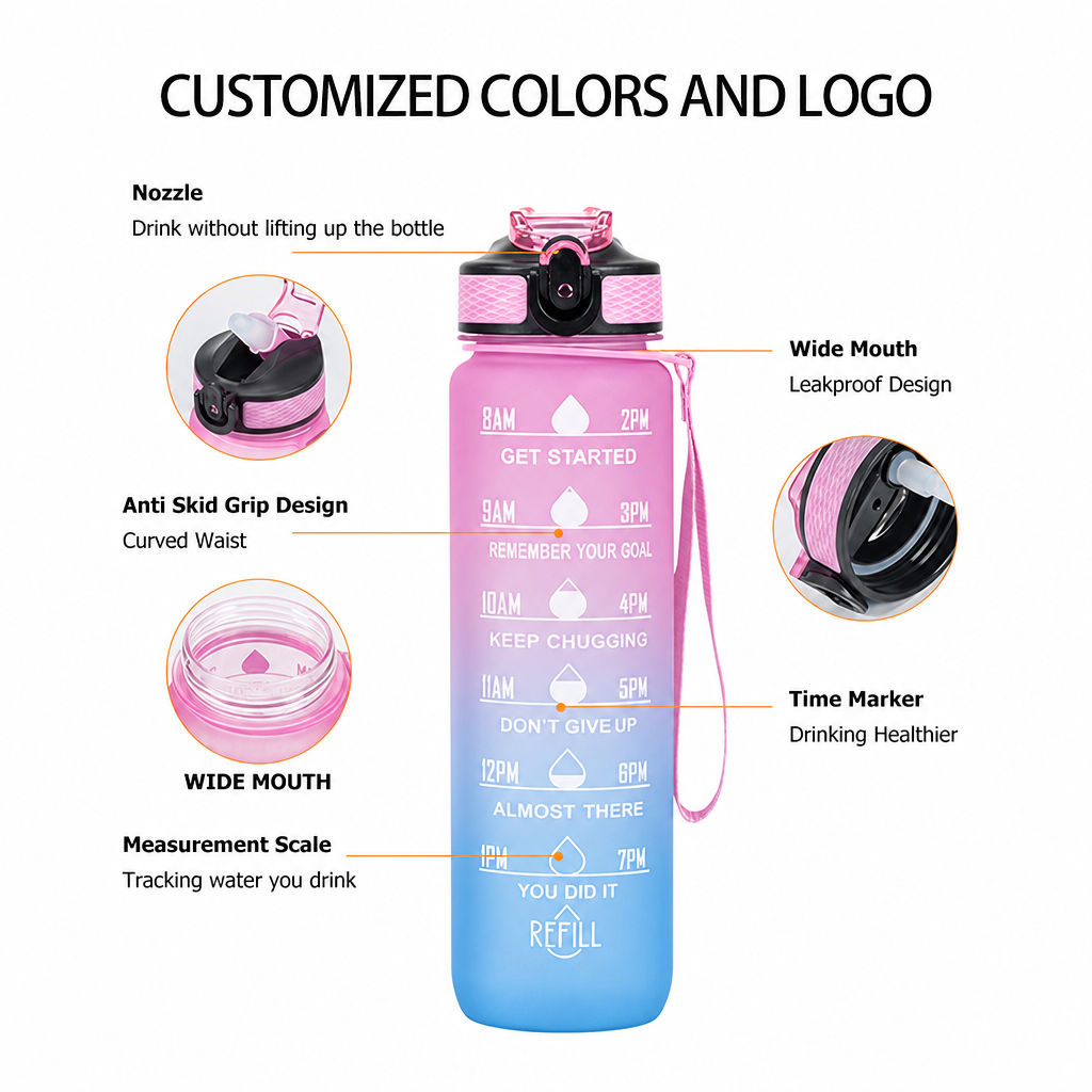 Sport Straw Water Bottle 1000ml Leak-Proof Travel Bottle for Adults - photo 4