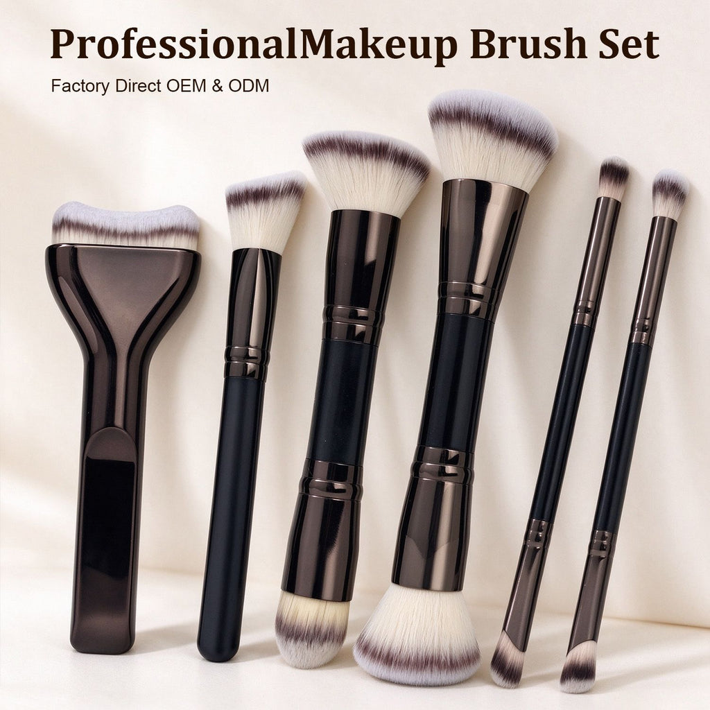 Makeup Brush Set 6 Pieces Double Head Lip Liner Brushes Black Gold - photo 1