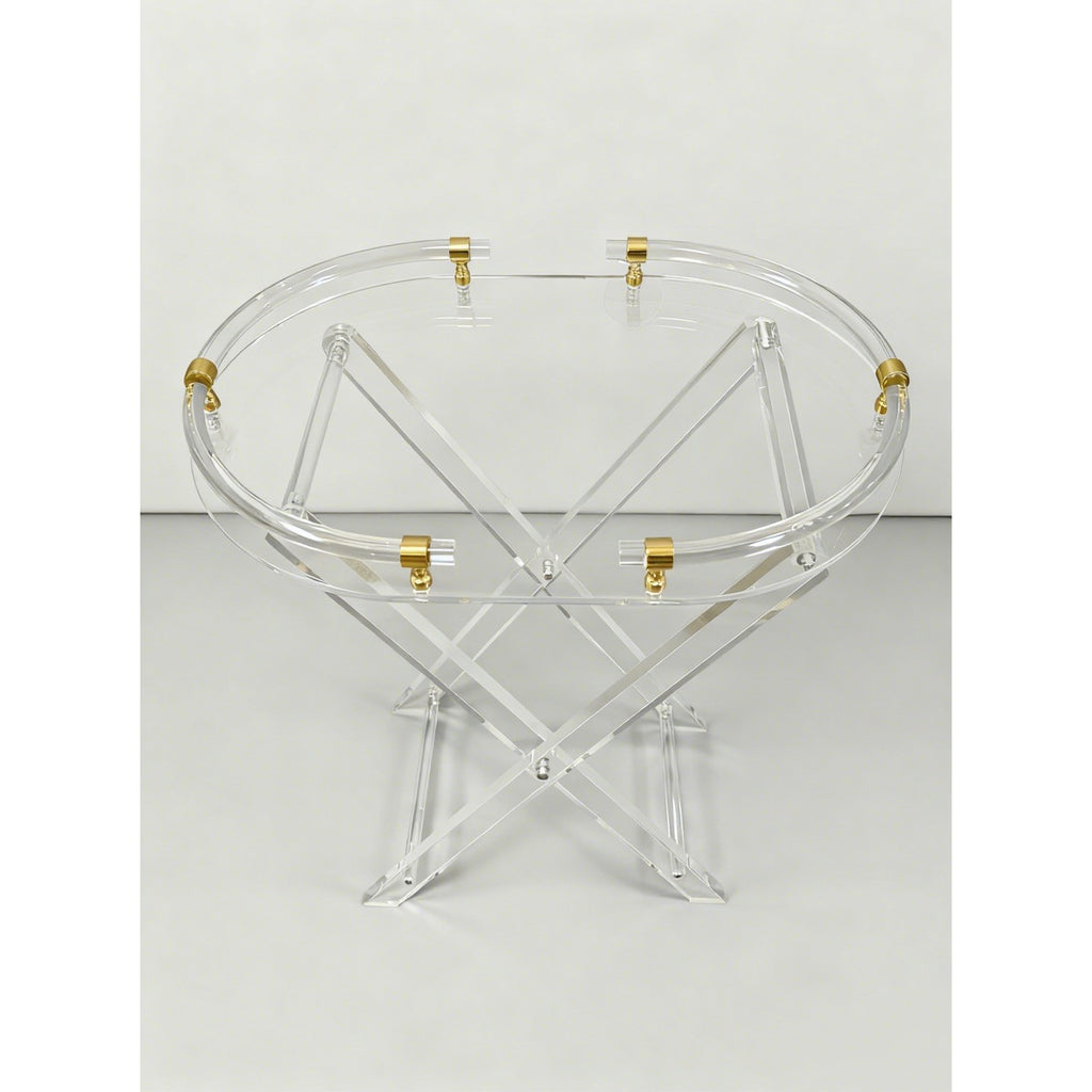 Transparent Acrylic Round Folding Coffee Table with Gold Hardware - photo 2