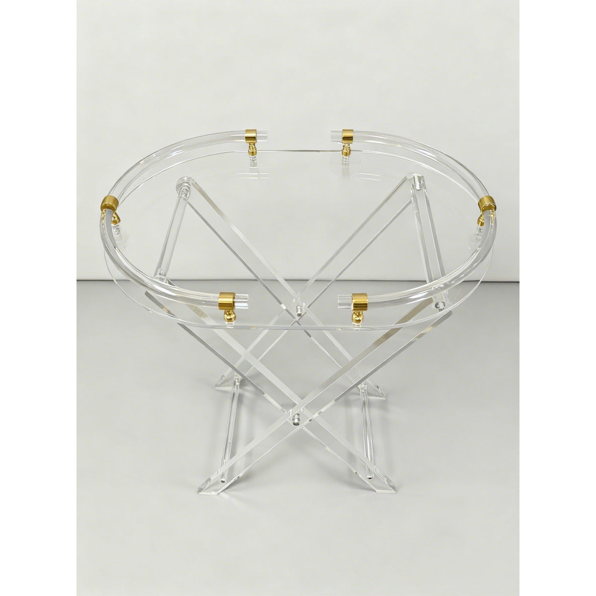 Transparent Acrylic Round Folding Coffee Table with Gold Hardware - photo 2
