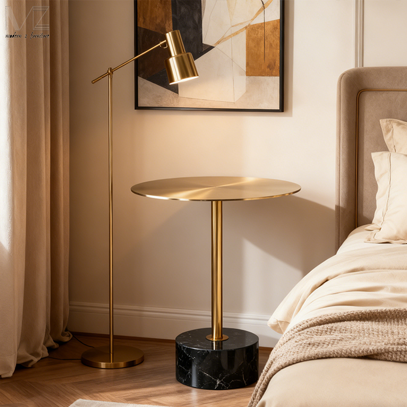 Modern Round Marble Side Table with Golden Base for Living Room - photo 1