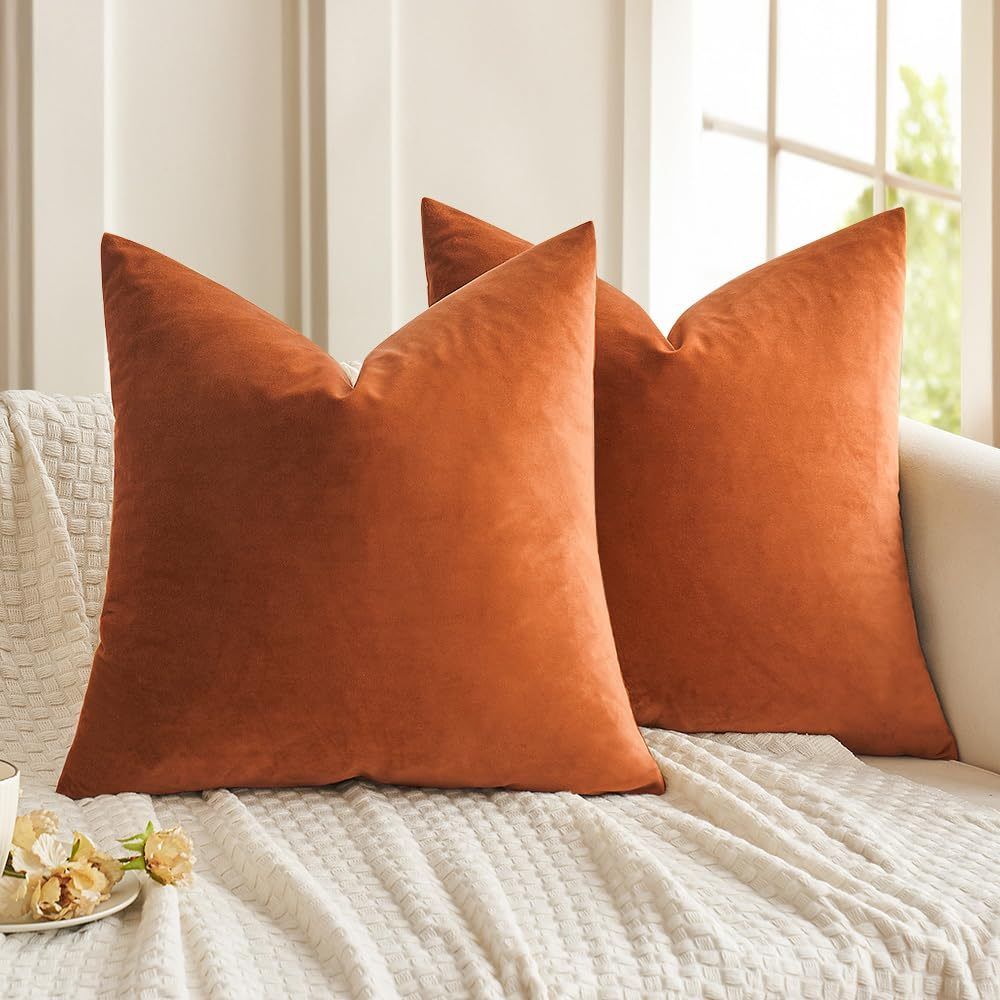 Velvet Cushion Covers Rust Orange Double-Sided Throw Pillow Case - photo 1