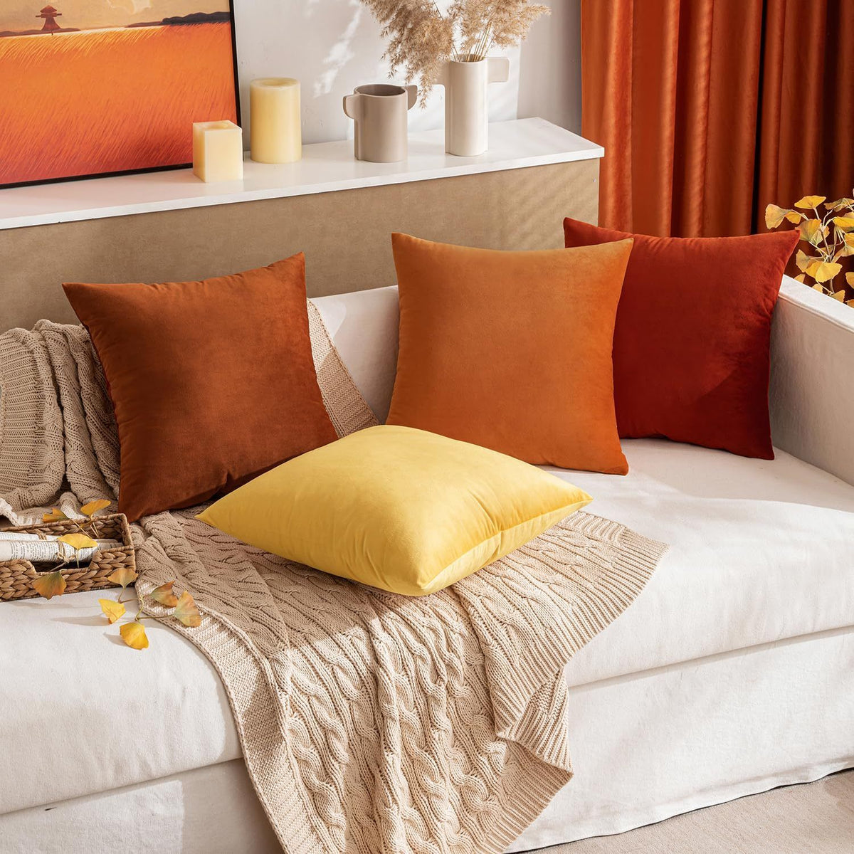 Velvet Cushion Covers Rust Orange Double-Sided Throw Pillow Case - photo 2