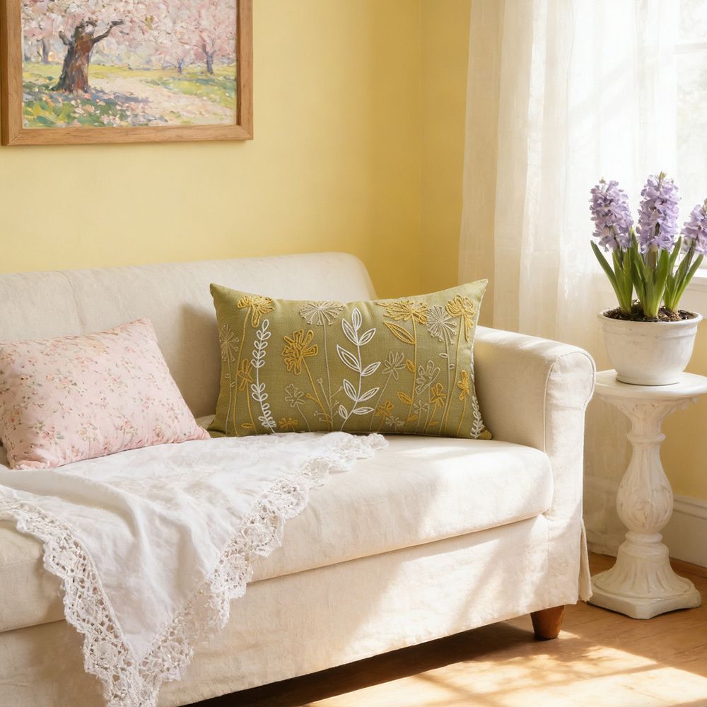 Flower Embroidered Cushion Cover Rectangle Throw Pillow Case Decor - photo 3