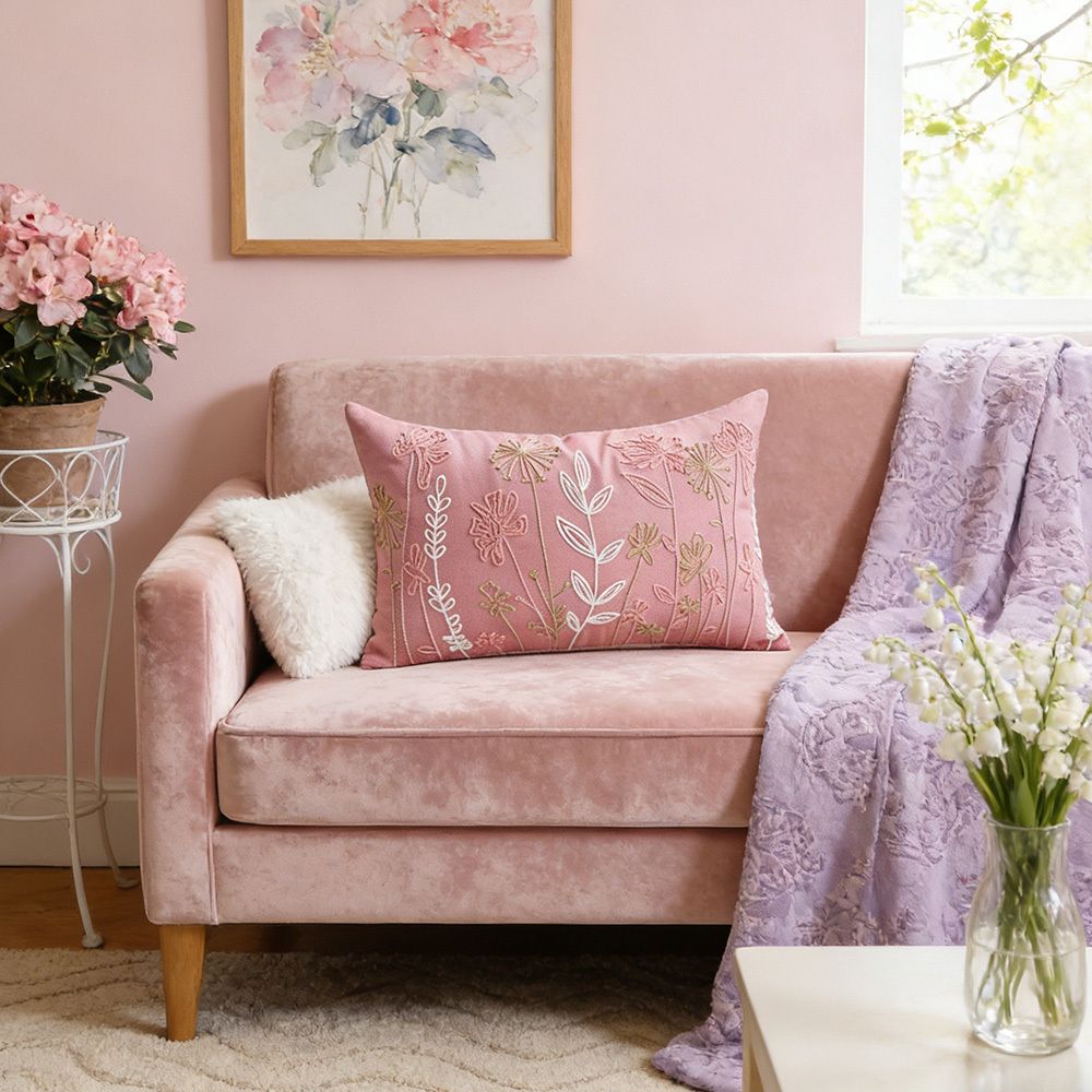Flower Embroidered Cushion Cover Rectangle Throw Pillow Case Decor - photo 4