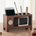 Wooden Pen Holder Desk Organizer with Calendar – 2 Compartments - photo 1