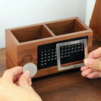 Wooden Pen Holder Desk Organizer with Calendar – 2 Compartments - photo 2
