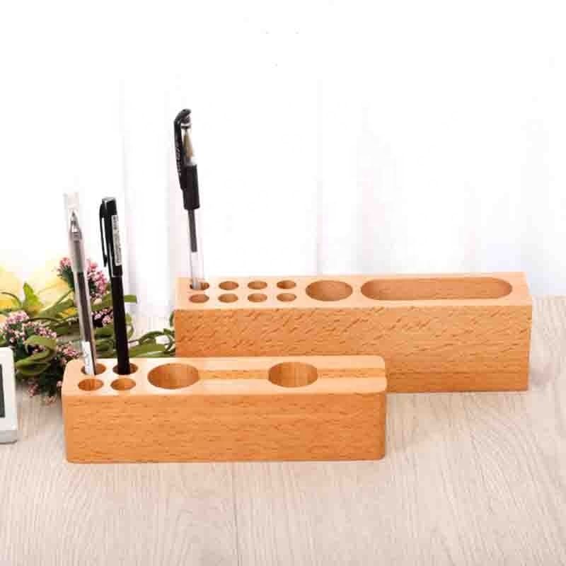 Wooden Pen Holder Desktop Organizer with Phone Stand for Desk - photo 2
