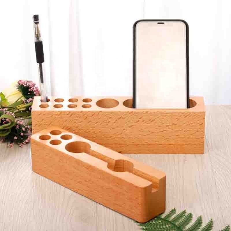 Wooden Pen Holder Desktop Organizer with Phone Stand for Desk - photo 3