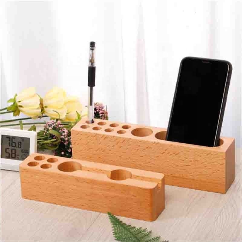 Wooden Pen Holder Desktop Organizer with Phone Stand for Desk - photo 4