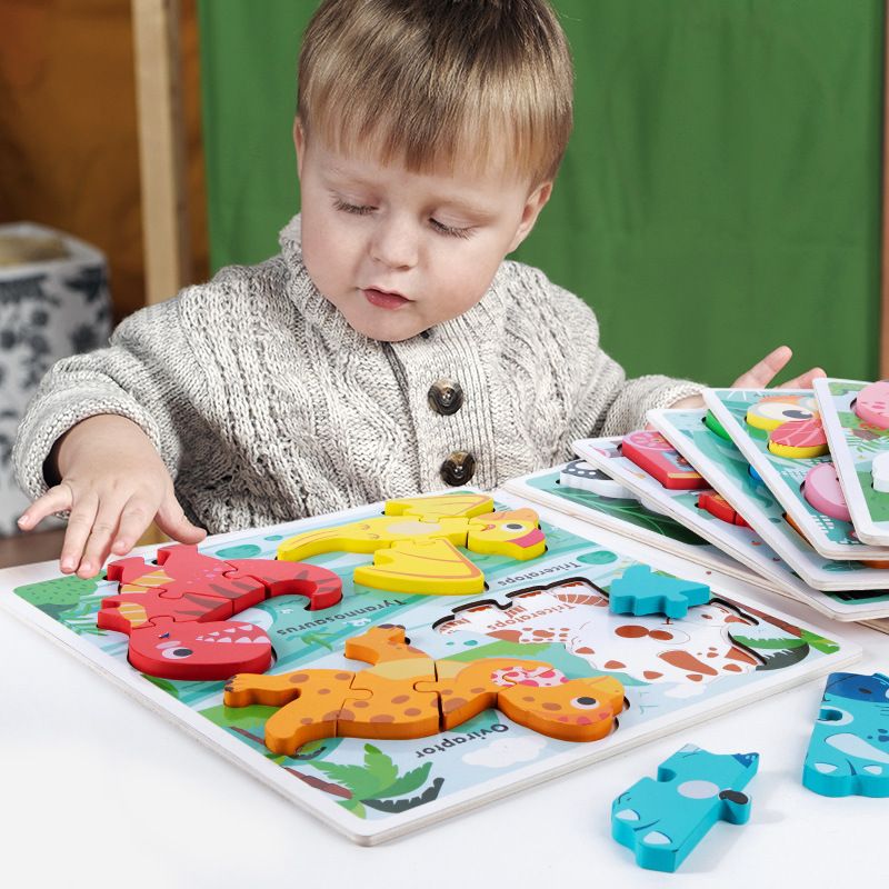 4-in-1 Wooden Animal Dinosaur 3D Puzzle Board Game for Kids Boys Girls - photo 1