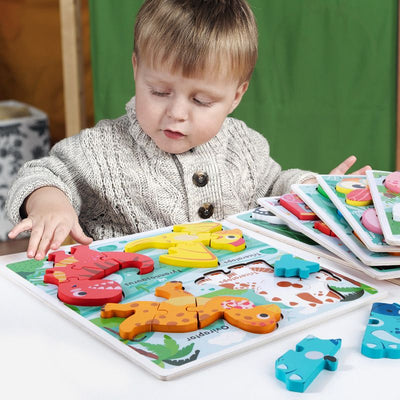 4-in-1 Wooden Animal Dinosaur 3D Puzzle Board Game for Kids Boys Girls - photo 1