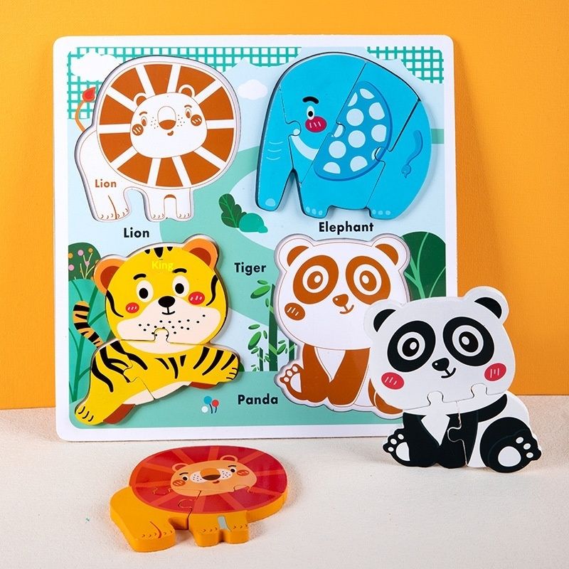 4-in-1 Wooden Animal Dinosaur 3D Puzzle Board Game for Kids Boys Girls - photo 4