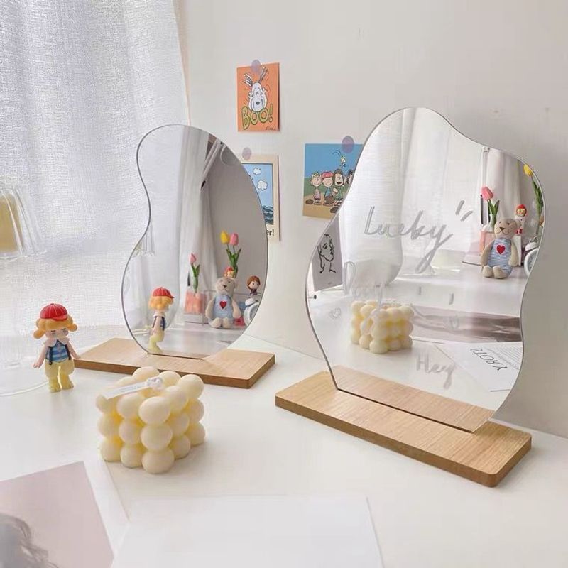 Cloud Shaped Vanity Mirror with Wooden Stand for Tabletop Desktop Use - photo 3