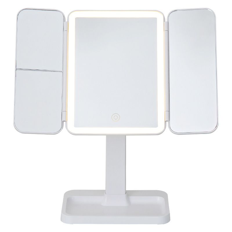 Triple-Fold LED Vanity Mirror with 10x Rotating Magnifier Light - photo 1