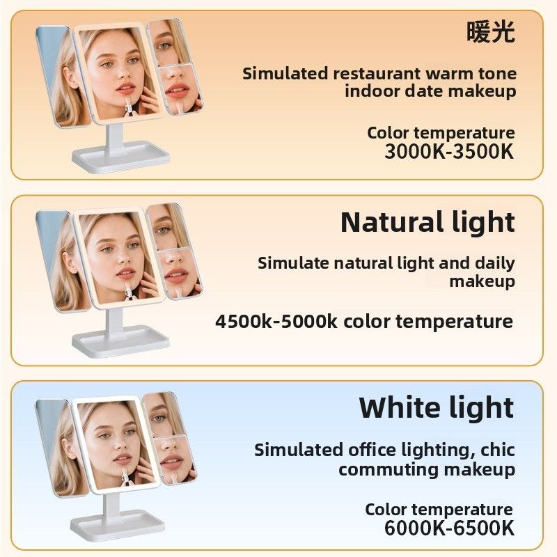 Triple-Fold LED Vanity Mirror with 10x Rotating Magnifier Light - photo 3