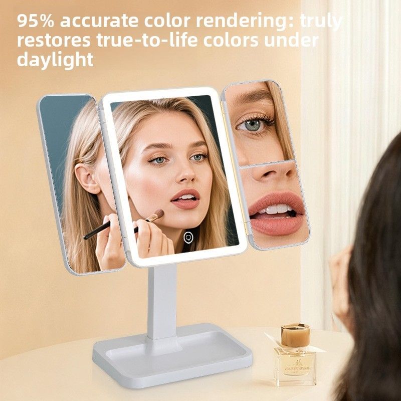 Triple-Fold LED Vanity Mirror with 10x Rotating Magnifier Light - photo 4