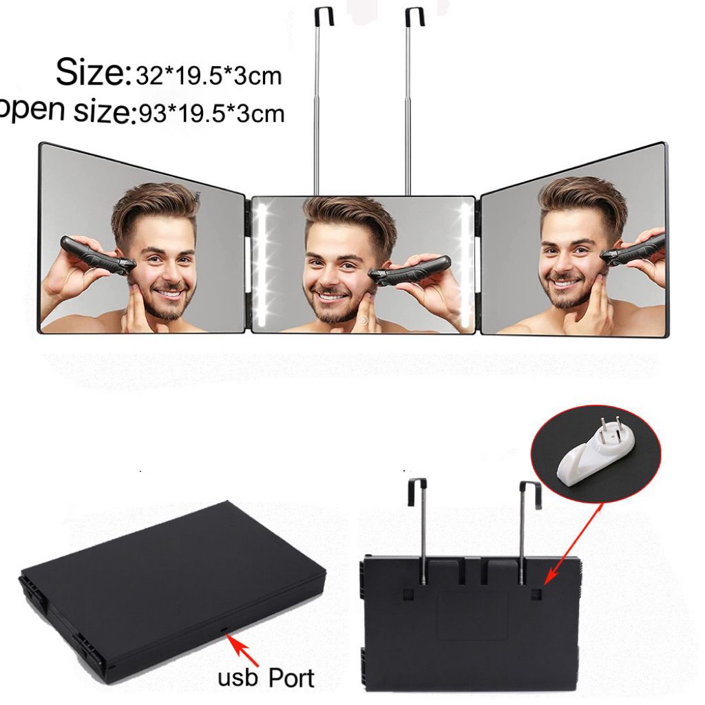 360 Degree Wall-Mounted Haircut Mirror with LED Lights & Hooks - photo 2