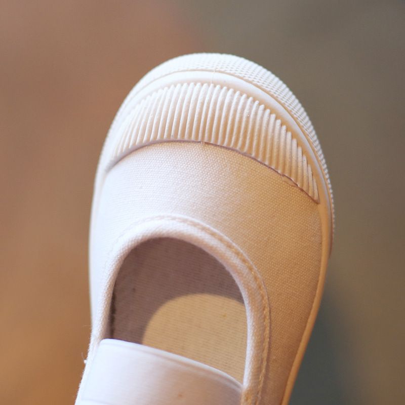 Kids White Canvas School Shoes - Plain Flat Everyday Footwear - photo 2