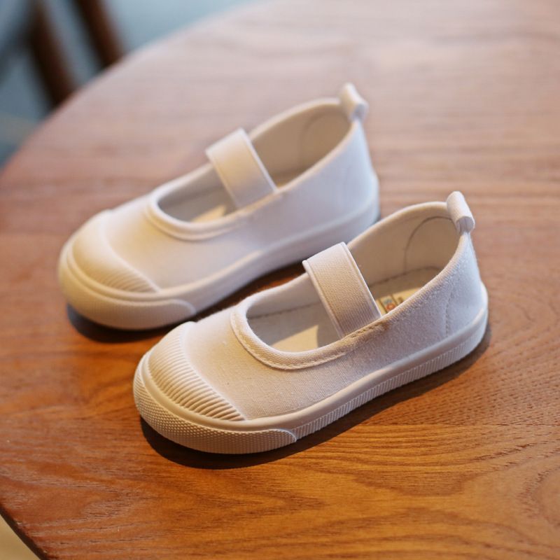 Kids White Canvas School Shoes - Plain Flat Everyday Footwear - photo 3