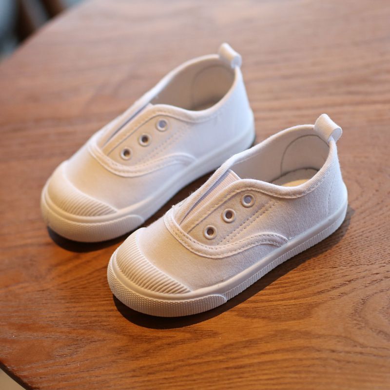 Kids White Canvas School Shoes - Plain Flat Everyday Footwear - photo 4