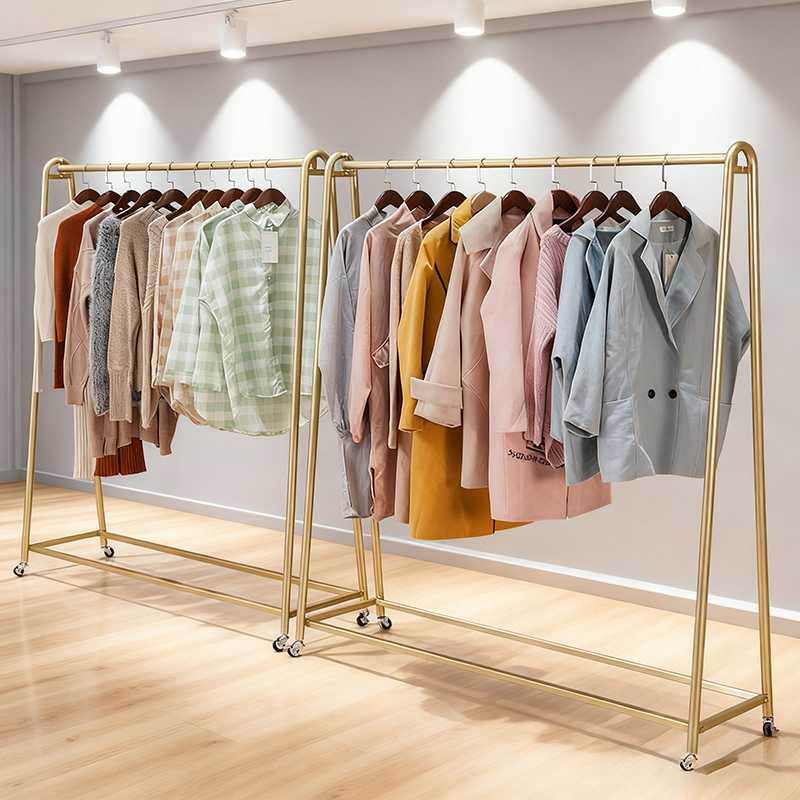 Gold Metal Clothing Rack with Wheels - Freestanding Garment Stand - photo 1