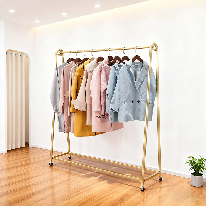 Gold Metal Clothing Rack with Wheels - Freestanding Garment Stand - photo 2