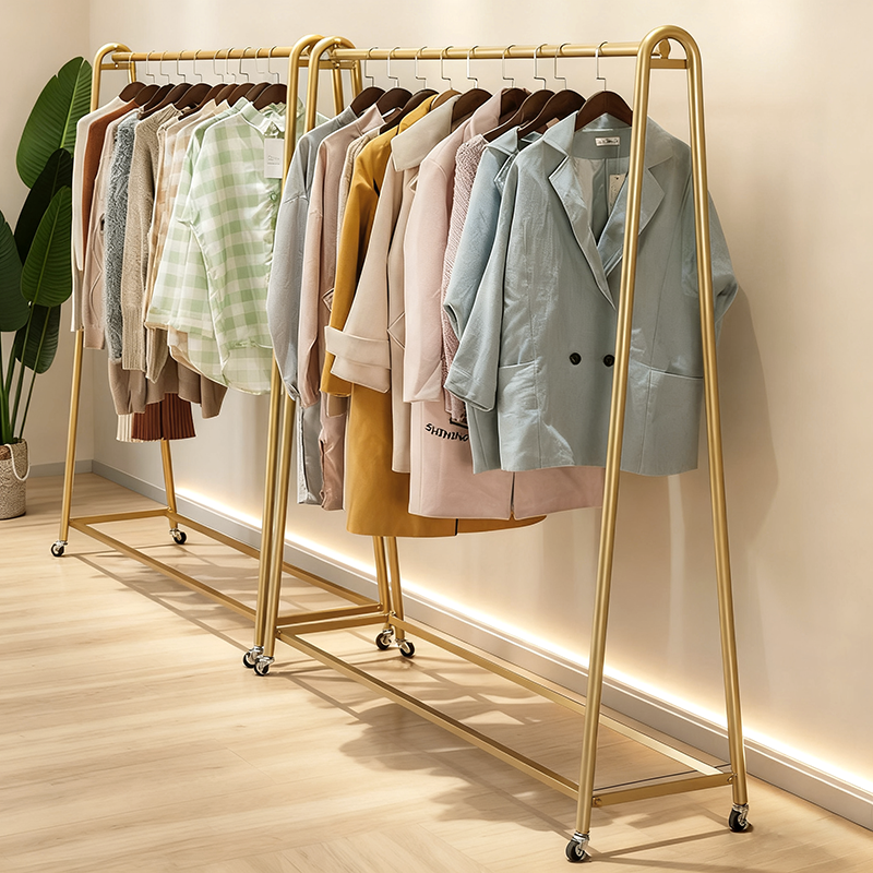 Gold Metal Clothing Rack with Wheels - Freestanding Garment Stand - photo 3