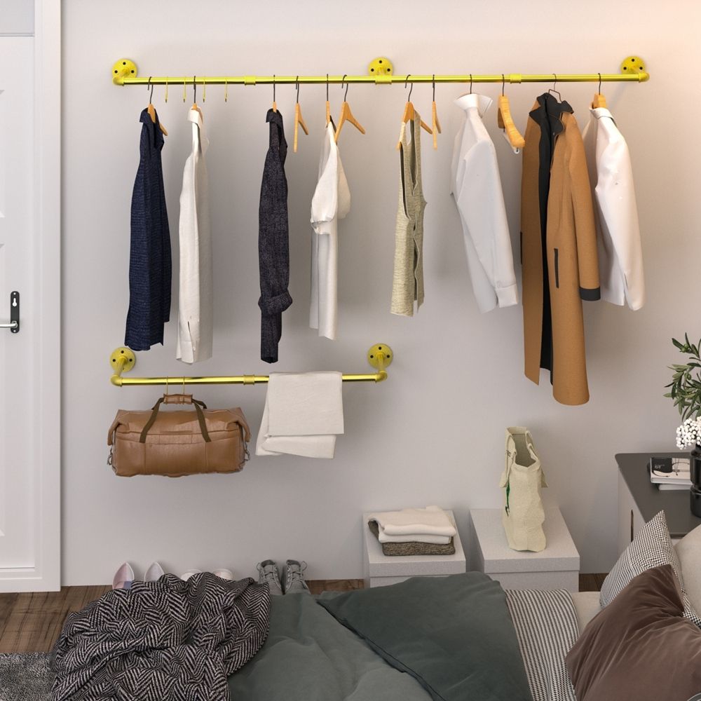 Industrial Pipe Clothes Rail - Wall Mounted Garment Rack 180cm - photo 2