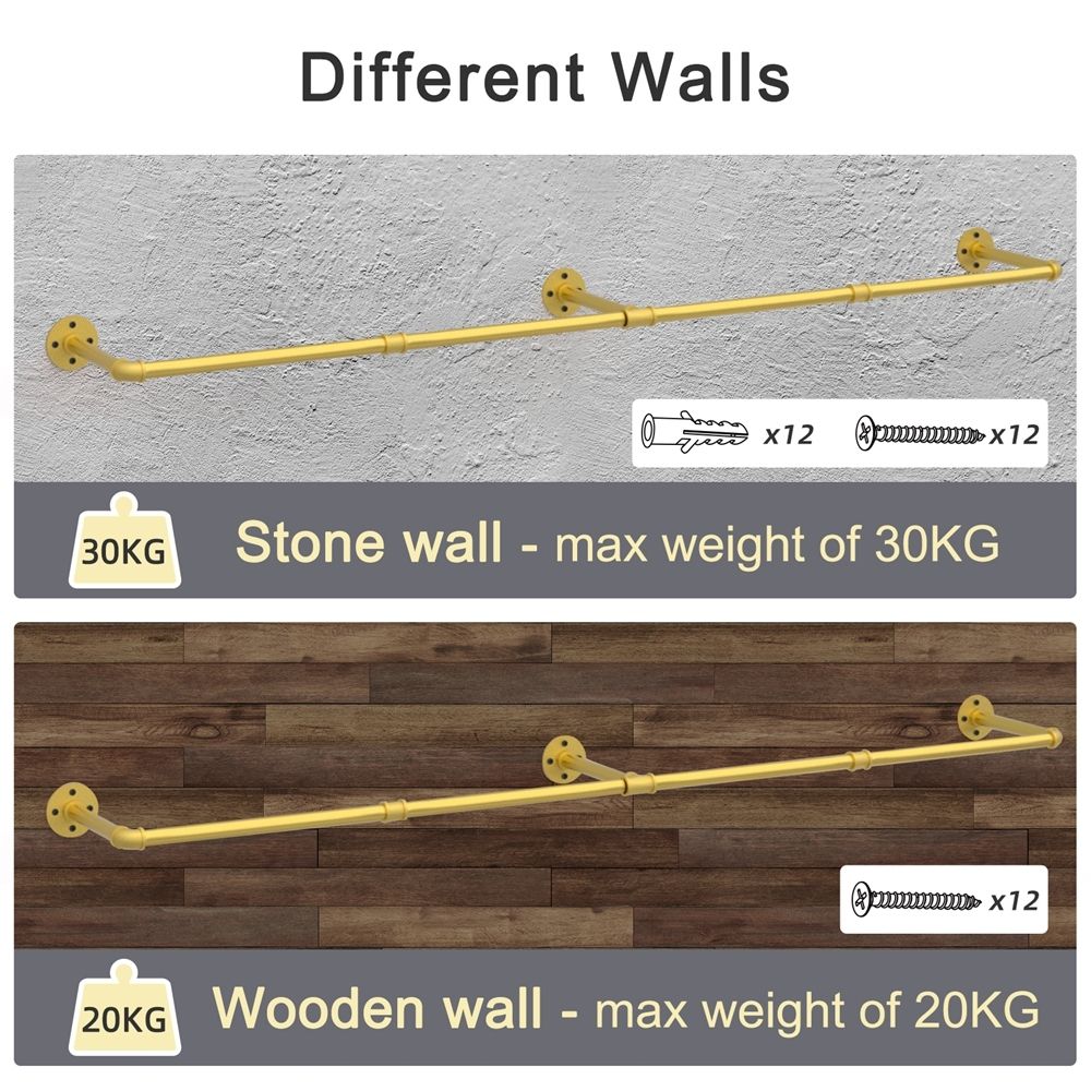 Industrial Pipe Clothes Rail - Wall Mounted Garment Rack 180cm - photo 4