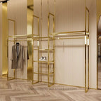 Freestanding Clothes Rack Gold Stainless Steel Display Stand - photo 1
