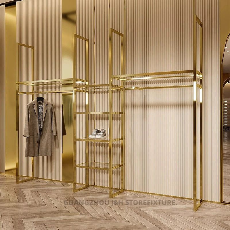 Freestanding Clothes Rack Gold Stainless Steel Display Stand - photo 1