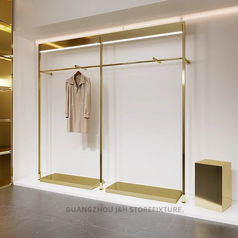 Freestanding Clothes Rack Gold Stainless Steel Display Stand - photo 4