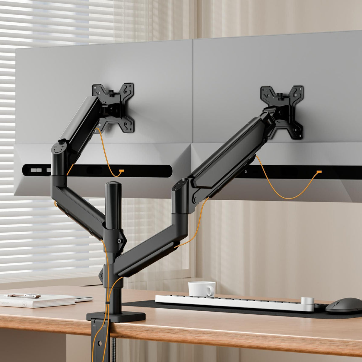 Dual Monitor Arm Desk Mount Adjustable Gas Spring Stand Riser - photo 1
